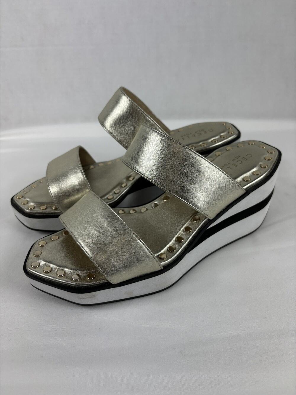 Cecelia New York Beecher Platform Sandal Metallic Gold Leather 7.5 M